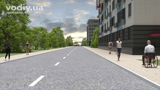 Особа в кріслі колісному та пішоходи на тротуарі як учасники дорожнього руху