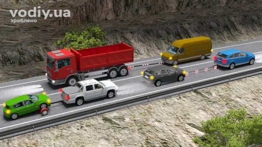 Різні способи буксирування транспортних засобів на гірській дорозі, гнучке та жорстке зчеплення, метод часткового навантаження.