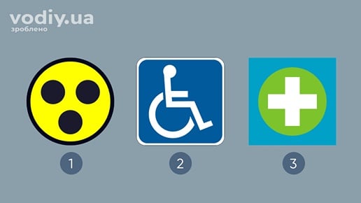 Розпізнавальні знаки транспортних засобів: «Глухий водій», «Водій з інвалідністю» та «Лікар» для ідентифікації автомобілів у дорожньому русі.