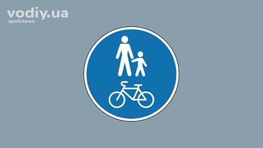 Дорожній знак 4.17 «Доріжка для пішоходів і велосипедистів» на синьому фоні.
