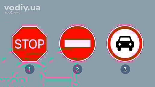 Дорожні знаки: 2.2 «Проїзд без зупинки заборонено», 3.21 «В'їзд заборонено», 3.2 «Рух механічних транспортних засобів заборонено»
