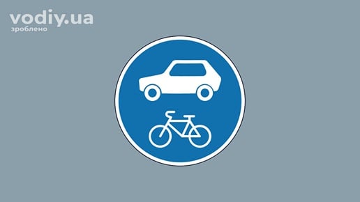 Дорожній знак 4.23 «Дорога для суміщеного руху легкових автомобілів та велосипедистів» на синьому фоні.