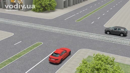 Черговість проїзду нерегульованого перехрестя рівнозначних доріг, правило правої руки, червоний та чорний автомобілі