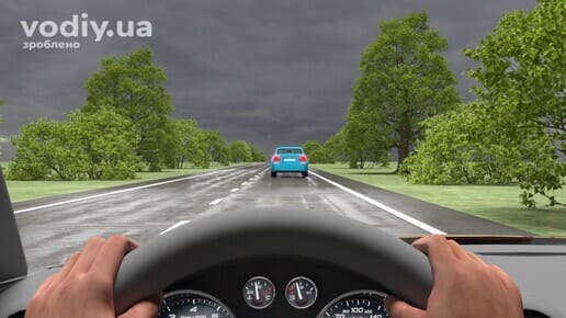 Рух автомобіля по мокрій дорозі одразу після дощу, гальмівний шлях та зчеплення коліс з покриттям